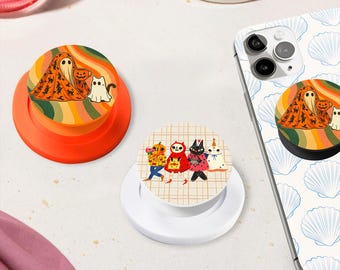 Whimsical Ghost MagSafe Phone Holder: Retro Halloween Kindle Holder, Scary Cat Grip