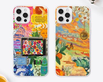 Mediterranean Summer Moodboard MagSafe Phone Case, European Scrapbook Collage Phone Cover, Coastal Orange Aesthetic iPhone 15 14,Samsung S24