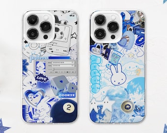 Blue Anime Collage MagSafe Phone Case, Manga Art Aesthetic Phone Cover, Kawaii Grunge Moodboard, iPhone 16 15 14 13 12, Samsung S24 S23 S22