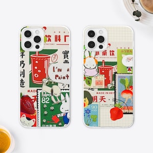 Funda MagSafe con collage japonés kawaii, funda con estampado de K-Drama, estética manga, para iPhone 15, 14, 13 y 12, Samsung S24, S23 y S22