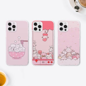 Funda MagSafe rosa con dibujos kawaii, adorable funda de gato anime, conejito rosa, para iPhone 15, 14, 13 y 12, Samsung S24, S23 y S22