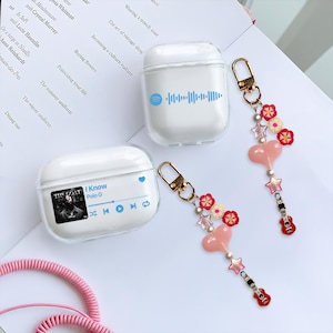 Custom Music Plaque AirPods Case with Charm Personalized Album Cover Pro 3 Gen 4 Personalized photo song plaque case, guitar inspired phone charm keychain, custom music keychain, Personalized Photo Song Plaque Clear AirPods Cover music player cover, favorite song favorite artist cover, playlist case, music band fanmade design case, carabiner clip case, song name airpods case with music themed keychain, minimal music icon case, airpods pro 3 2 case, airpods gen 1 2 3 4 case, red heart phone charm