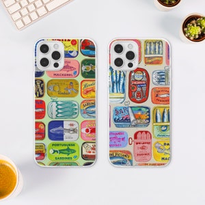 Retro Sardine Tin MagSafe Phone Case, Vintage Fish Label Scrapbook Phone Case, Italian Summer Moodboard Gift, iPhone 15 14 13, Samsung S24