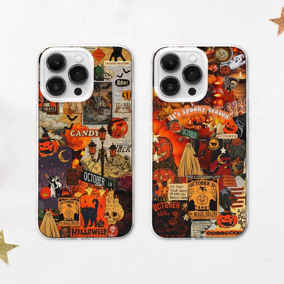 Halloween Collage Phone Case, Spooky Ghost Aesthetics Magnetic Cover iPhone 17 16 Samsung S25