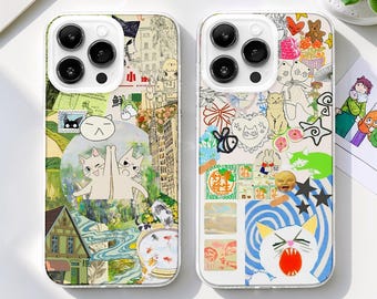 Japanese Manga Cat Collage MagSafe Phone Case: Kawaii Anime Cartoon Cover iPhone 17 16e