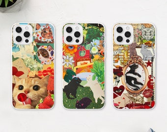 Coque de portable MagSafe avec collage de chats kawaii : Kitty Meme Art iPhone 16 15 Samsung