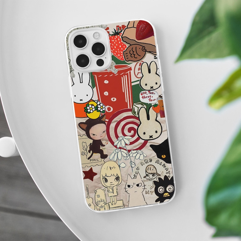 Vintage Cartoon Collage MagSafe Phone Case, Anime Scrapbook Phone Cover, Kawaii Manga Comics Gift, iPhone 16 15 14 13, Samsung S24 S23 S22, thank you receipt case, Korean cat case, red beige aesthetic, retro postal stamp aesthetic, custom guest check