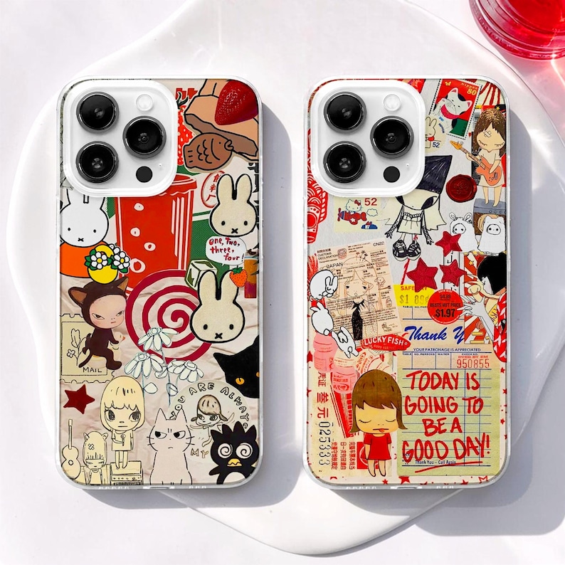 Vintage Cartoon Collage MagSafe Phone Case, Anime Scrapbook Phone Cover, Kawaii Manga Comics Gift, iPhone 17 pro 16 15 14 13 12 11 xr magnetic case, Samsung s26 s25 ultra S24 S23 S22, japanese market aesthetic case, gift for weeb, thank you receipt case, Korean cat case, red beige aesthetic, retro postal stamp aesthetic, custom guest check