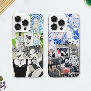 Funda MagSafe con diseño de Tamagotchi Grunge, diseño de collage kawaii Y2K, diseño de anime azul, para iPhone 16, 15 y 14, Samsung S24 y S23
