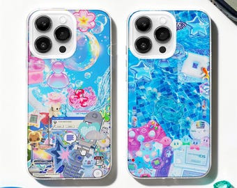 Y2K Internet Collage MagSafe Phone Case: Blue Cyber Fairycore Cover iPhone 17 Samsung