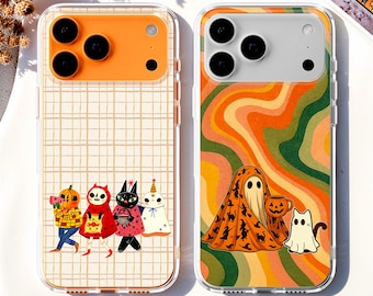 Spooky Ghost MagSafe Phone Case, Retro Halloween Cover iPhone 17 Samsung