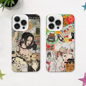 Funda de teléfono MagSafe de Moodboard de dibujos animados japoneses, funda de teléfono Kawaii Anime Manga, estética de álbum de recortes cómico, iPhone 15 14 13, Samsung S24 S23