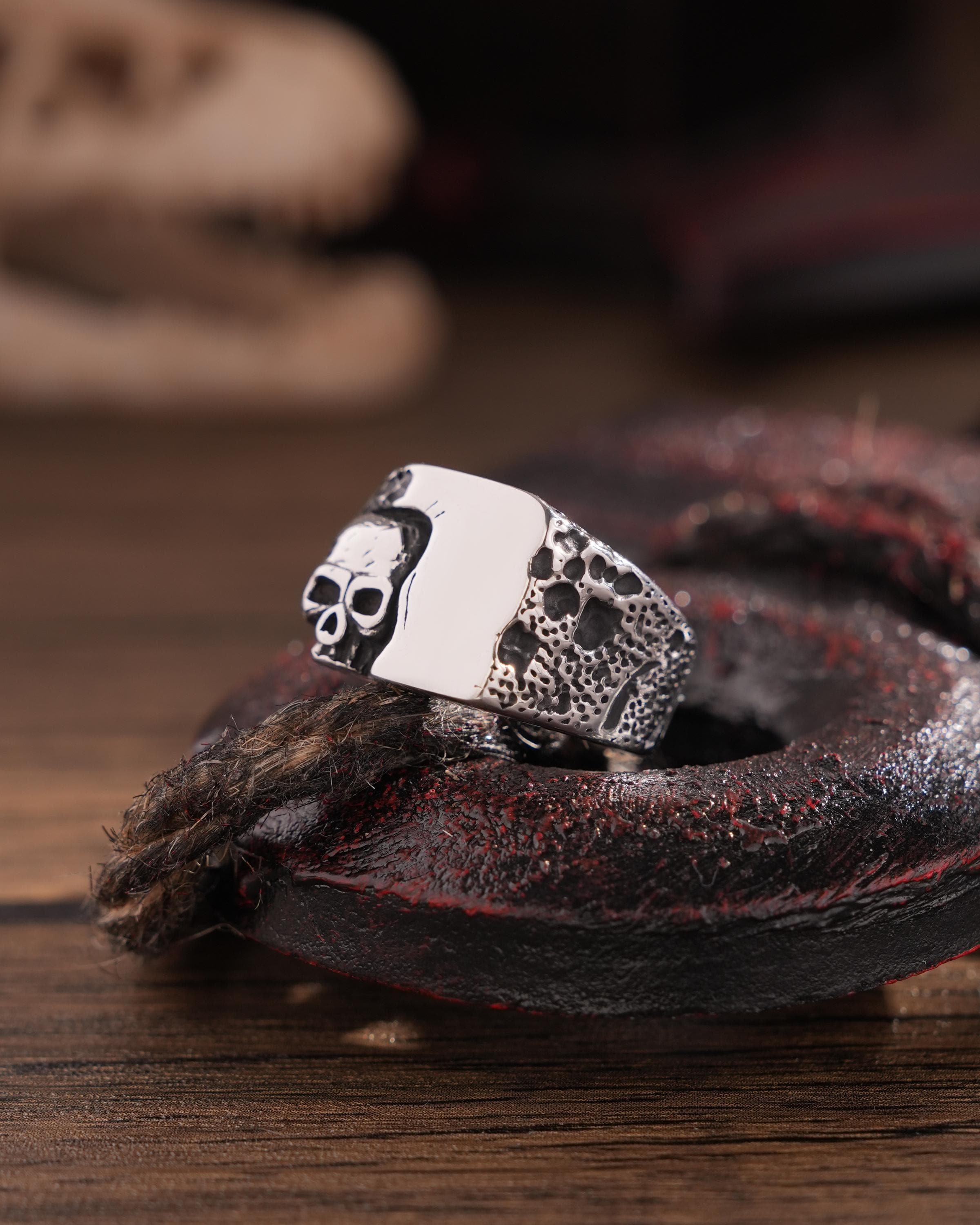 thumbnail image 2 of New Goth Men's Skull Ring Stainless Steel With CZ Stone - Sizes 7-15 - Abercrombie & Fitch 2 of 6