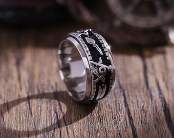Rotating Titanium Masonic Ring: Men's Stress Relief Spinner