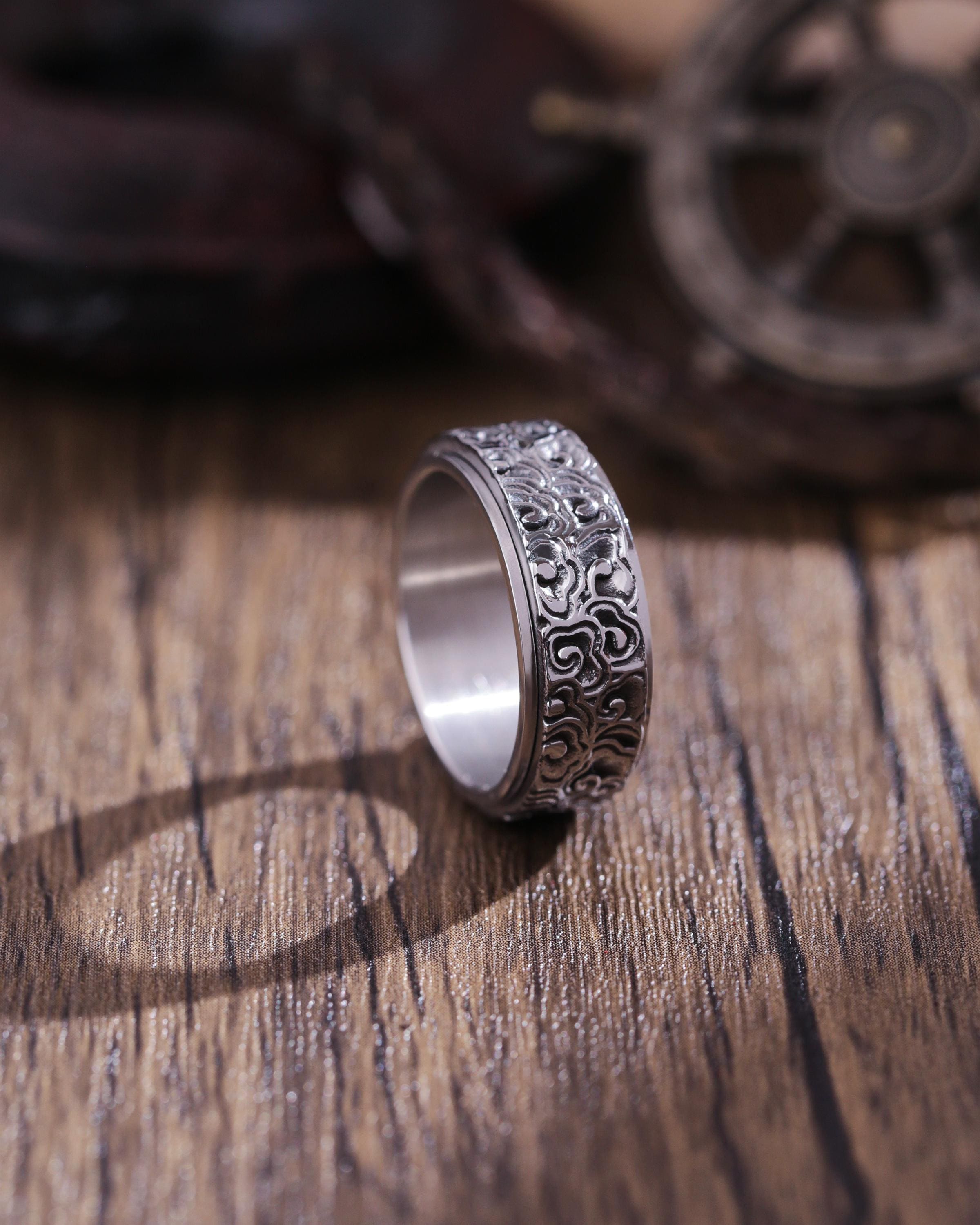 Titanium Steel Fidget Ring for Men: Auspicious Cloud Spinning Band - Etsy