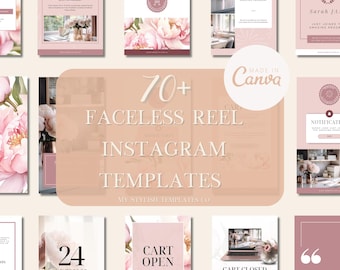 May include: A collage of pink and white Instagram reel templates with floral designs and text that says "70+ Faceless Reel Instagram Templates" and "My Stylish Templates Co."