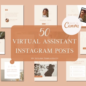 Virtual Assistant Instagram Post Templates | VA Social Media Marketing | Freelance Customizable Canva Template | Social Media Manager Bundle