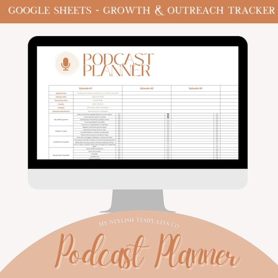 Podcast Planner Google Sheet Template | Podcast Script Episode Checklist Planner | Podcast Management | Workflow Tracker | Content Planner
