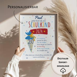 Carte pour écolier, inscription scolaire, téléchargement numérique, cadeau en argent, cadeau d'inscription scolaire personnalisé, cône d'école, cadeau de rentrée scolaire