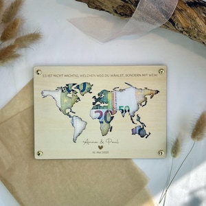 Geldgeschenk für Brautpaar Reise Weltkarte Hochzeitsgeschenk Hochzeit Geld personalisiertes Hochzeitsgeschenk Wunscherfüller Hochzeit