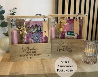 Caja de regalo de bienestar, cesta de madera, set de regalo para un pequeño descanso con mascarilla de baño, velas, caja de relajación, regalo para novia, mamá, recuerdo, agradecimiento