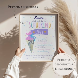 Karte Schulkind, Einschulung Geldschenk Mädchen, Einschulung Geschenk personalisiert, Schultüte, Karte Schulkind, Schulanfang Geschenk