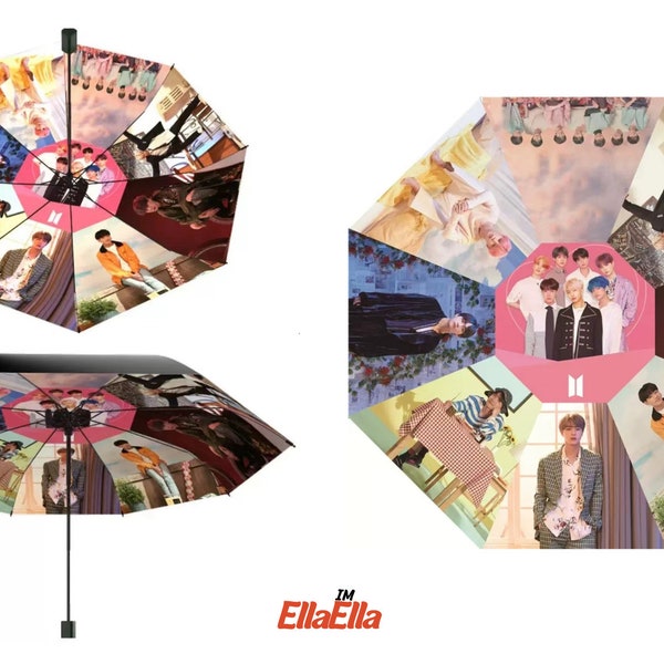 BTS Bangtan Ombrello personalizzato Army Bias Fans Merch con 9 immagini RM Suga J-hope Jin Jimin Jungkook V Ombrello da sole pieghevole automatico