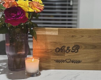 Personalised Large Solid Oak Chopping Board - Hand Drawn Initials - Perfect Gift