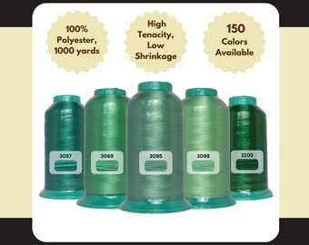 Sakura Polyester Machine Embroidery Thread 1000 yards per Cone/Spool - Riverside, Elixir, Gentle Jungle, Faint Emerald, Strong Pasture