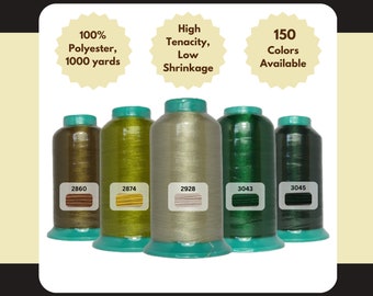 Sakura Polyester Machine Embroidery Thread 1000 yards per Cone/Spool - Firebreak, Emerald Sand, Pale Caramel, Herbaceous, Depths