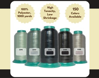 Sakura Polyester Machine Embroidery Thread 1000 yards per Cone/Spool - Dream Cloud, Calm Ocean, Raven Gray, Implode, Canvas Sandal