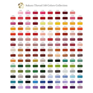 Sakura embroidery thread full color chart with shade numbers for 148 colors collection