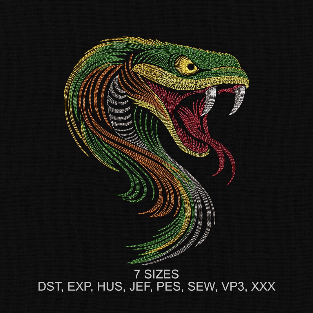 Pes Format Snake Snake Embroidery Design File | Cobra Head Machine Pattern | Wild ...