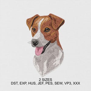 Jack Russell Terrier Dog Machine Embroidery Design, Pet Digital Embroidery File, Animal Sewing Pattern, Instant Download, 2 Hoop Sizes
