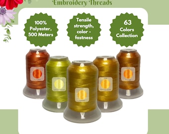 Brother Colors Polyester Embroidery Machine Thread 500M - 126 Pumpkin, 202 Lemon Yellow, 205 Yellow, 206 Harvest Gold, 208 Orange