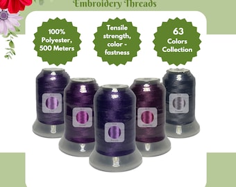 Brother Colors Polyester Embroidery Machine Thread 500M - 612 Lilac, 613 Violet, 614 Purple, 620 Magenta, 704 Pewter