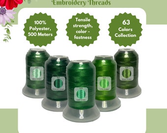 Brother Colors Polyester Embroidery Machine Thread 500M - 502 Mint Green, 507 Emerald Green, 509 Leaf Green, 513 Lime Green, 515 Moss Green