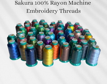 Sakura Single Spool 1000Y 100% Rayon Machine Embroidery Thread 40WT – 48 Colors Collection