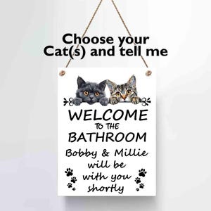 Personalized Funny Cat Bathroom Sign: High Gloss Metal Plaque