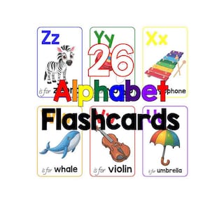 26 Flashcard ABC - Flashcard dell&#39;alfabeto stampabili per bambini / Scheda di apprendimento Montessori dalla A alla Z / Alfabeto educativo dei colori / Download digitale
