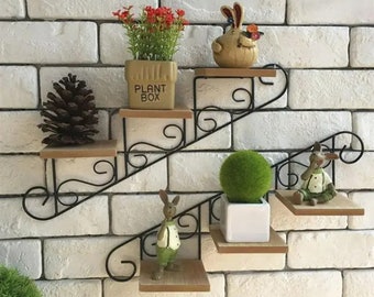 Retro Staircase Decorative Frame Staircase Wall Shelf , Wall Shelf , Wooden Wall Shelf , Kitchen Shelves, Book Shelf, Vintage Home Decor