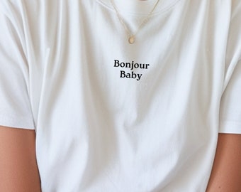 Bonjour baby t-shirt, French statement tee, unisex graphic shirt