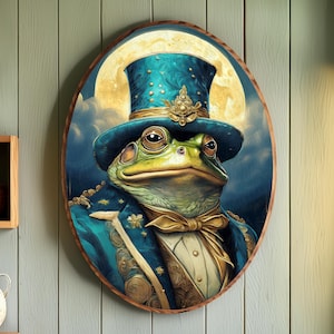 Mr Toad Victorian Portrait - Vintage Style Animal Wall Art - Wood Wooden Decor Plaque Sign - Handmade Wall Hangings - Frog Wearing a Top Hat