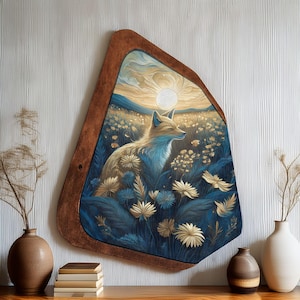 Handcrafted Fox Wall Art with Floral Design, Rustic Boho Decor, Unique Wooden Wall Art, Nature-Inspired Gift for Animal Lovers