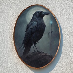 Arte de pared de cuervo, decoración cottagecore, hermosa decoración de pared ovalada y adornos de pared de animales únicos, ideales para regalos especiales para el cumpleaños de la hermana.