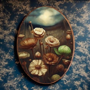 Moody Floral Wood Art: Rustic Farmhouse Botanical Print