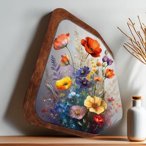 Flower Art in Pine Wood Frame | Farmhouse Botanical Wall Decor | Wildflower Field Art | Rustic Flower Farm | Cottagecore