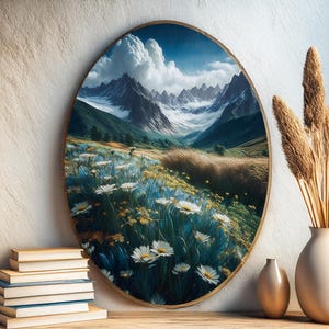 Wildflowers Vintage Mountain Floral Art, Rustic Wood Print, Botanical Wall Decor, Moody Wildflower Field Art, Cottage Style Floral Sign