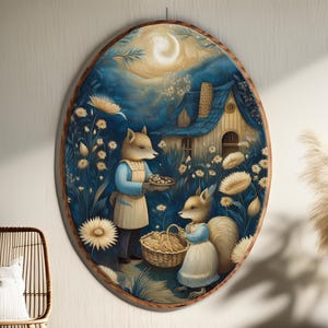 Grillige Fox Art: rustieke grenenhoutprint voor Cottagecore Nursery