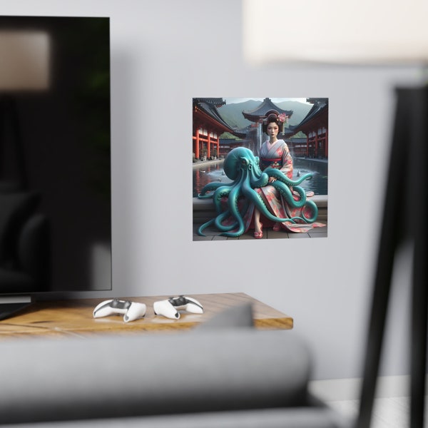 Poster Papier Bild Deko Wandbild Kunst Gemälde Geisha Tintenfisch